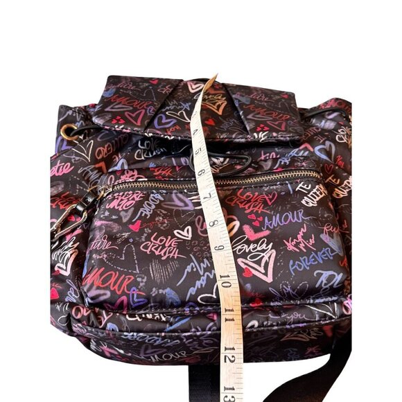 Parfois Love-Themed Graffiti Print Nylon Backpack With Adjustable Straps- NWT - Picture 4 of 14